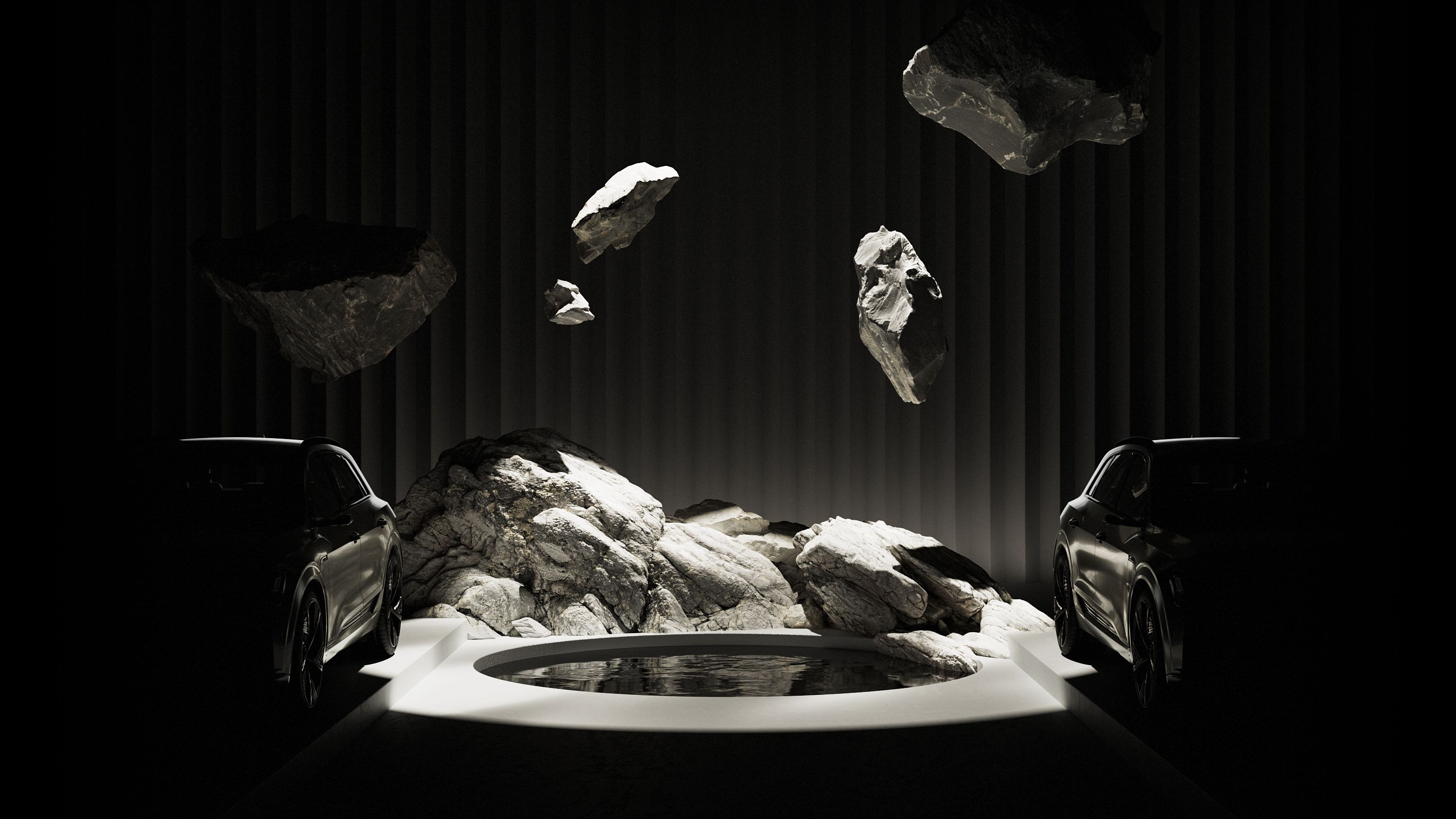 Létající balvany mezi dvěma auty