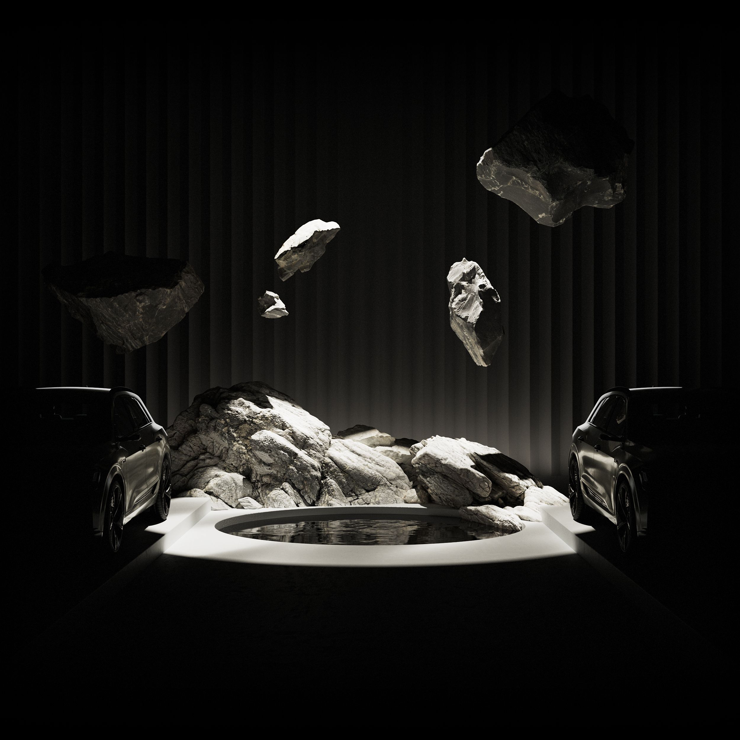 Létající balvany mezi dvěma auty