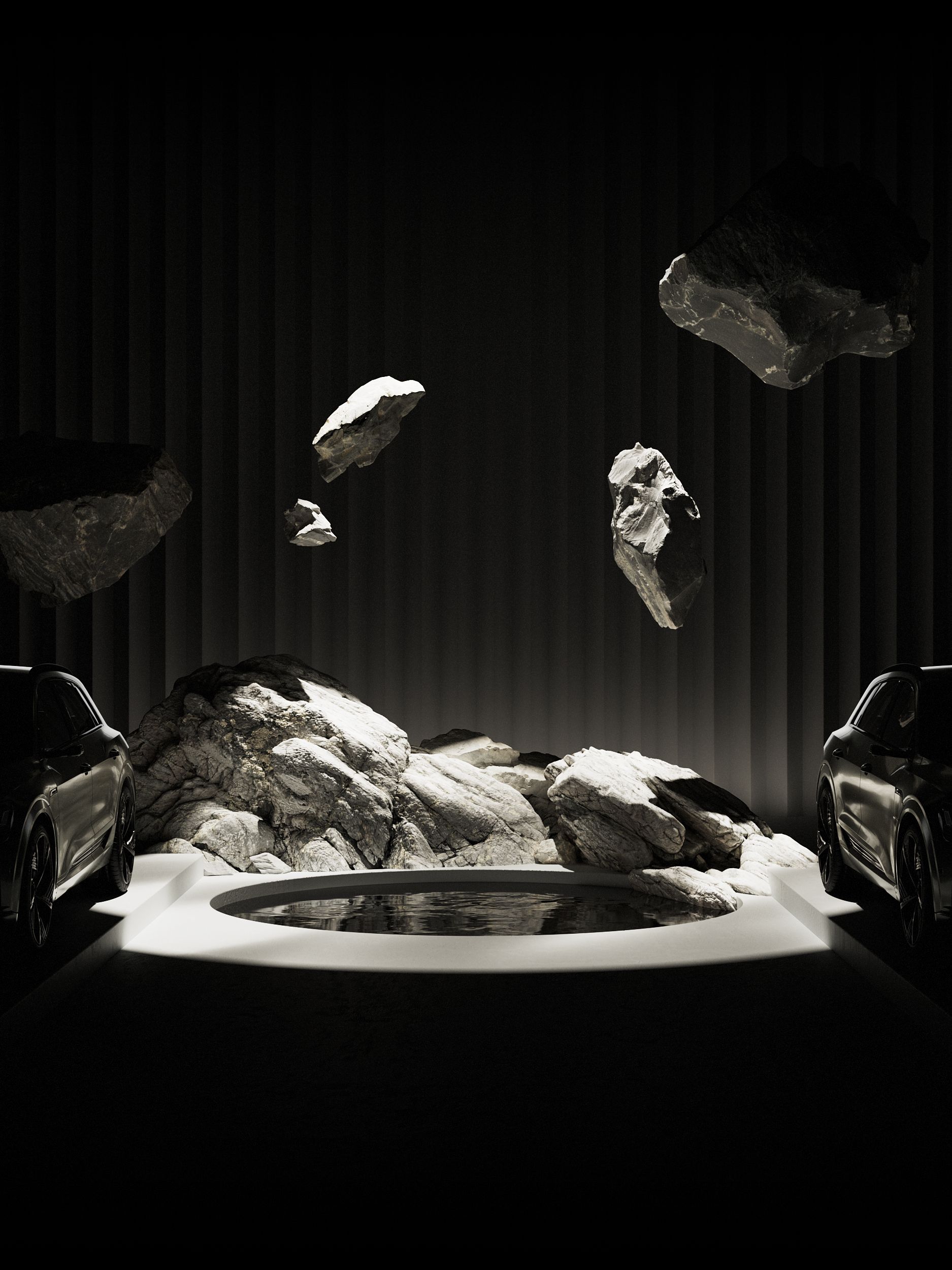 Létající balvany mezi dvěma auty