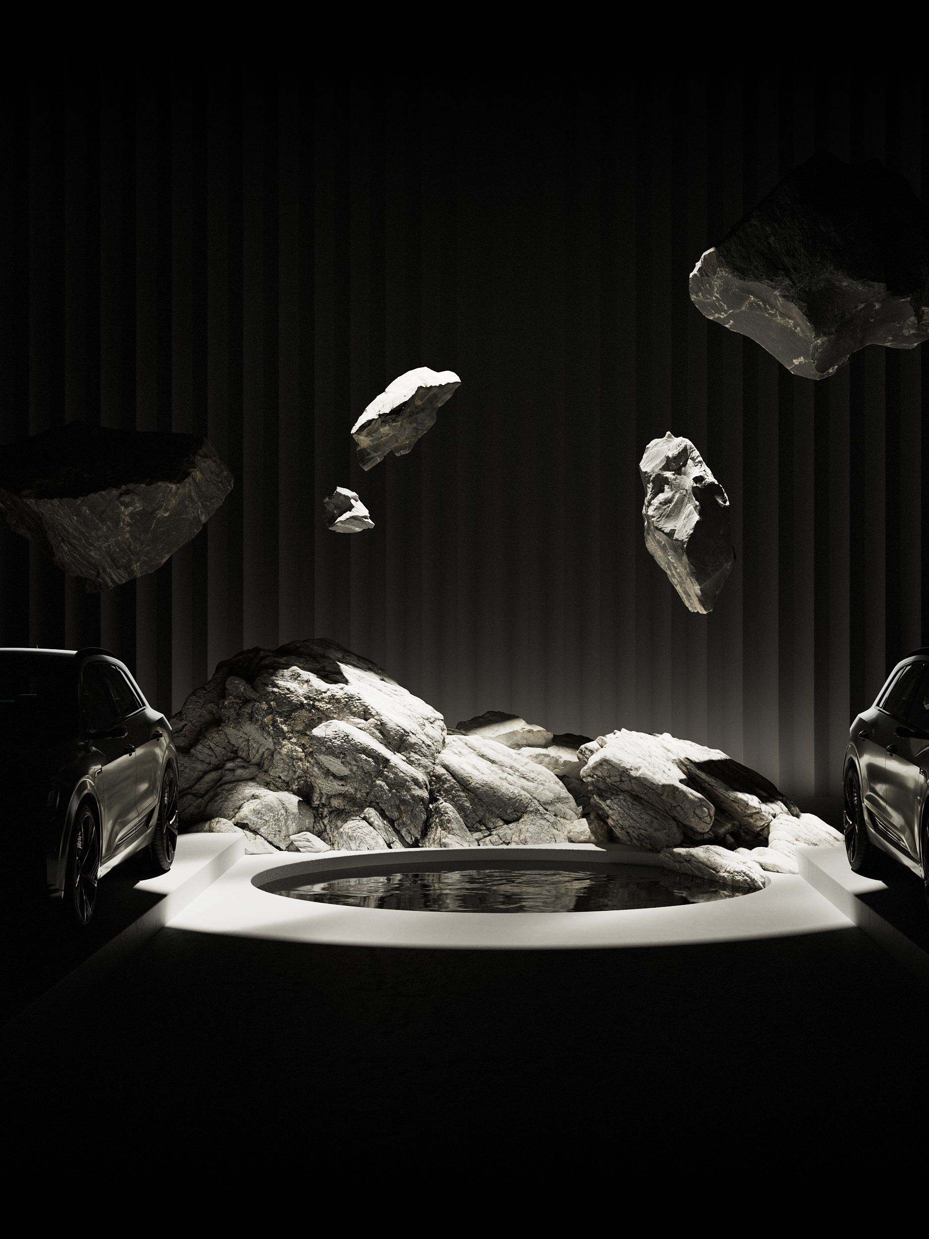 Létající balvany mezi dvěma auty